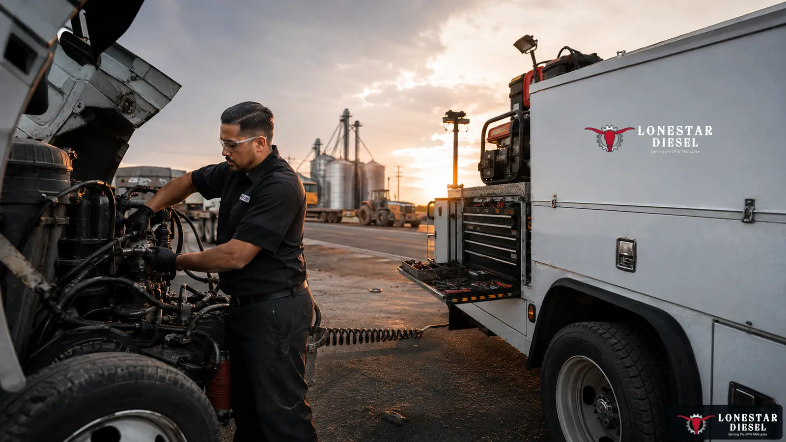 Lonestar Diesel mobile commercial truck service visual for Lancaster, Texas near I-35E, I-20 and Belt Line Road