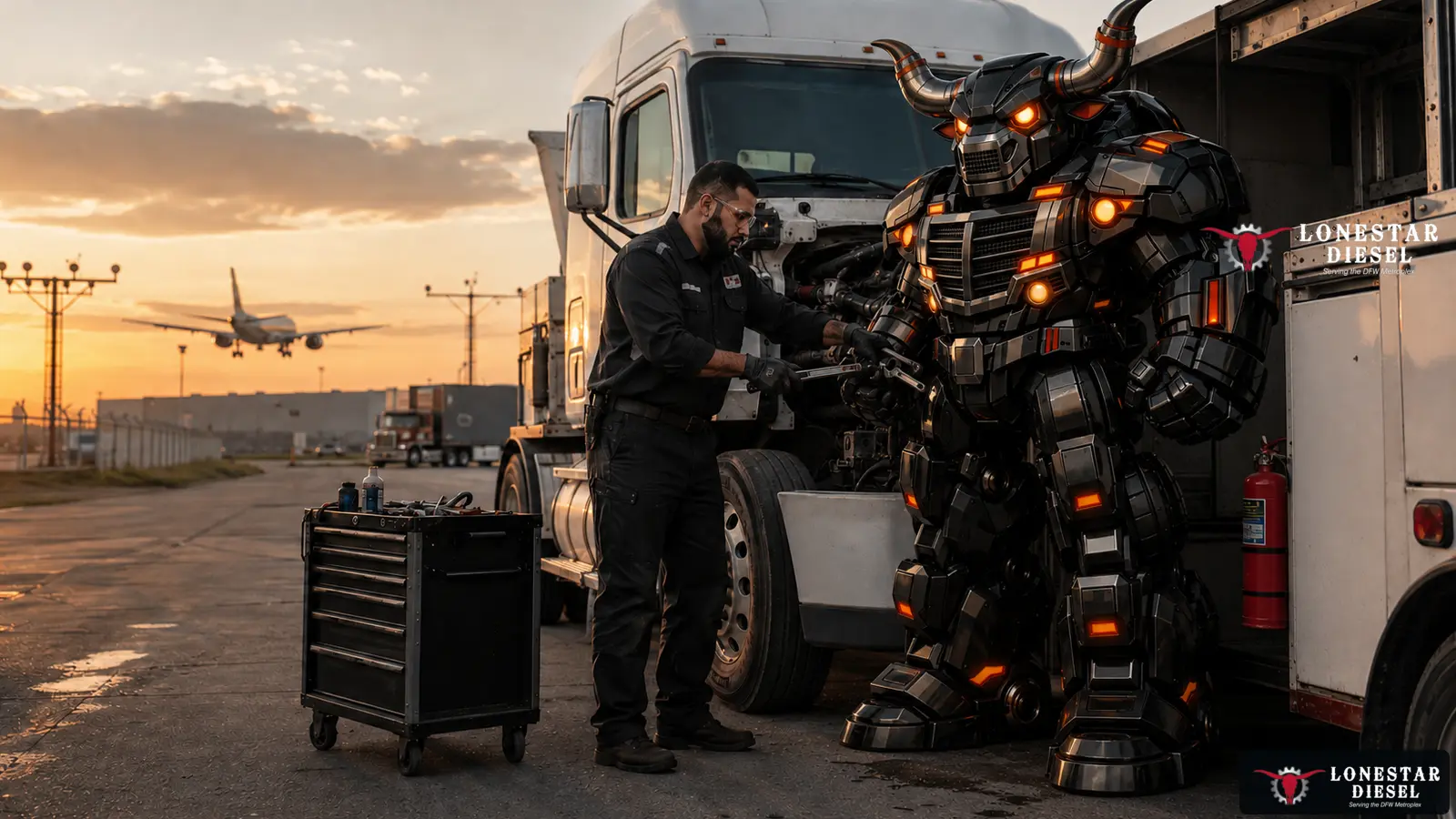 Lonestar Diesel mobile commercial truck service visual for Lewisville, Texas near I-35E, SH 121 and Business 121