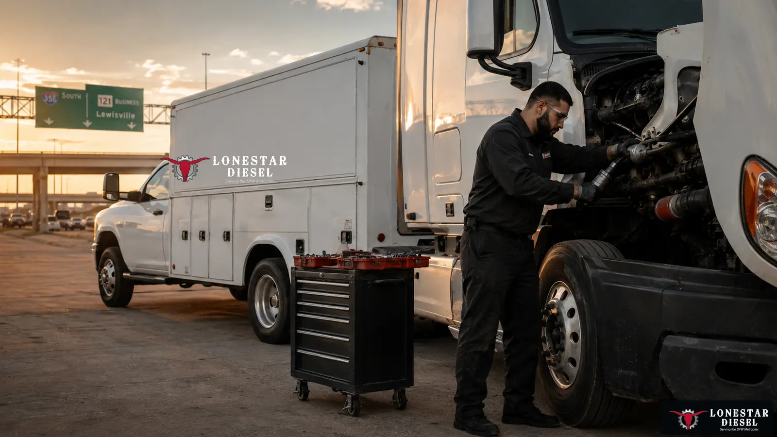 Lonestar Diesel mobile commercial truck service visual for Little Elm, Texas near US 380, FM 423 and Eldorado Parkway