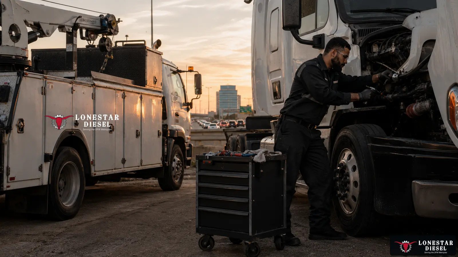 Lonestar Diesel mobile commercial truck service visual for Mesquite, Texas near I-20, I-30, I-635 and US 80