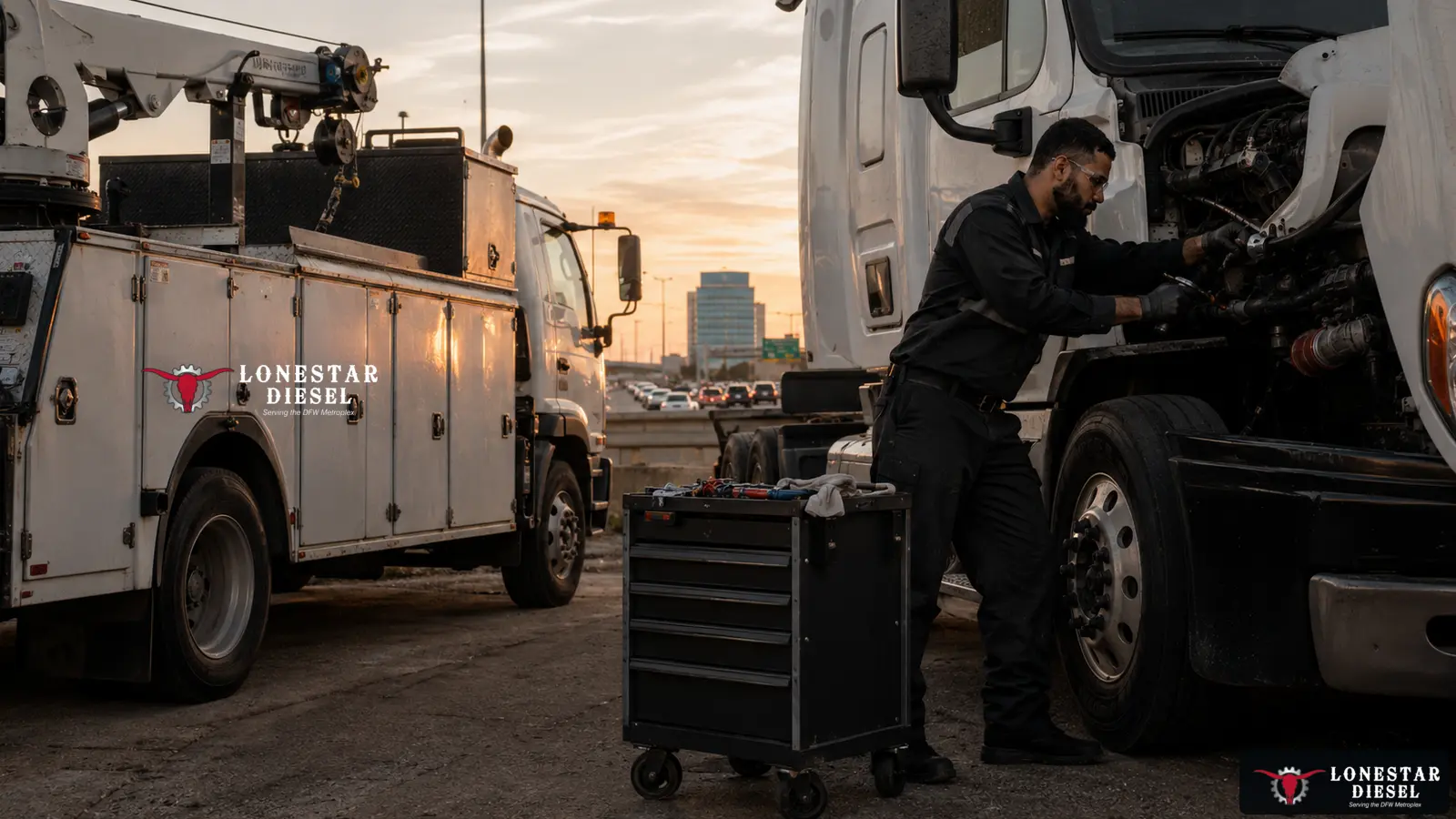 Lonestar Diesel mobile commercial truck service visual for Prosper, Texas near Dallas North Tollway, US 380 and Preston Road
