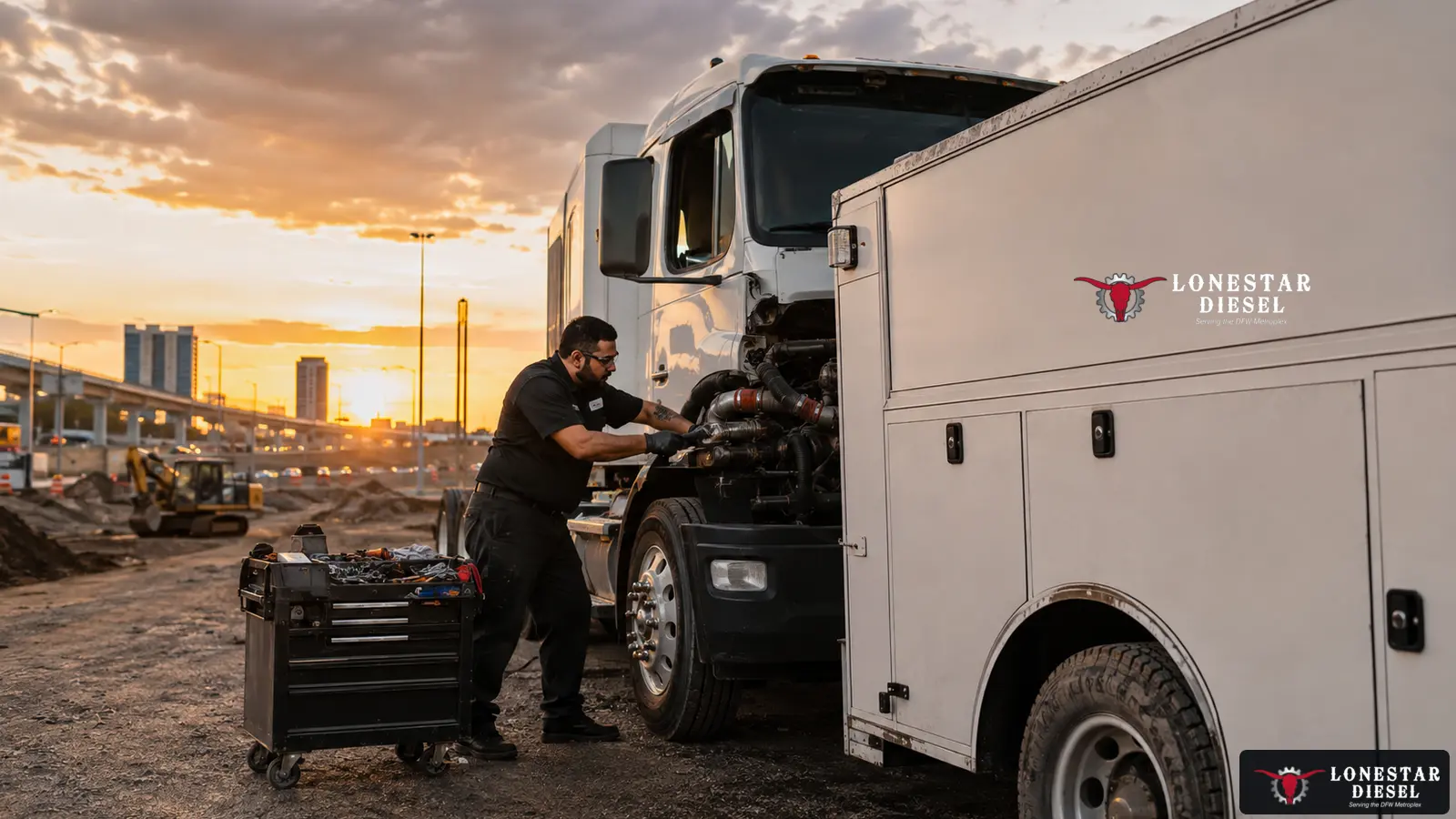 Lonestar Diesel mobile commercial truck service visual for Roanoke, Texas near SH 114, US 377 and Alliance Gateway